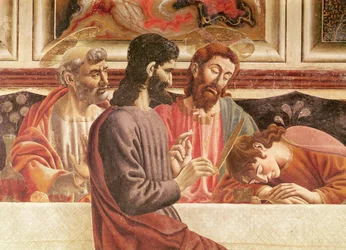 Ostatnia Wieczerza, detal ze świętymi Janem i Piotrem, Chrystusem i Judaszem, 1447 (detal z 85172)